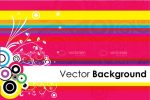 Multicoloured Background with Stripes, Circles and Floral Design